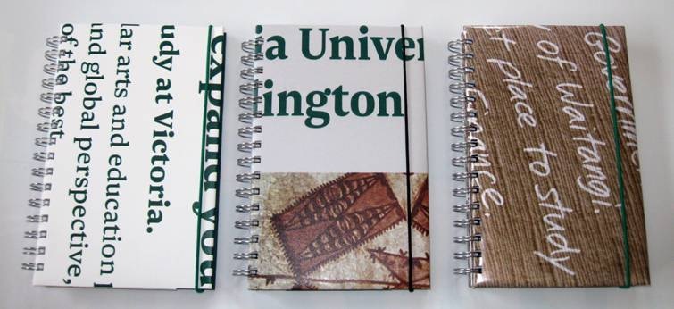 Recycled Adshel poster notebooks made for VUW to put their bus stop advertising to good use too.